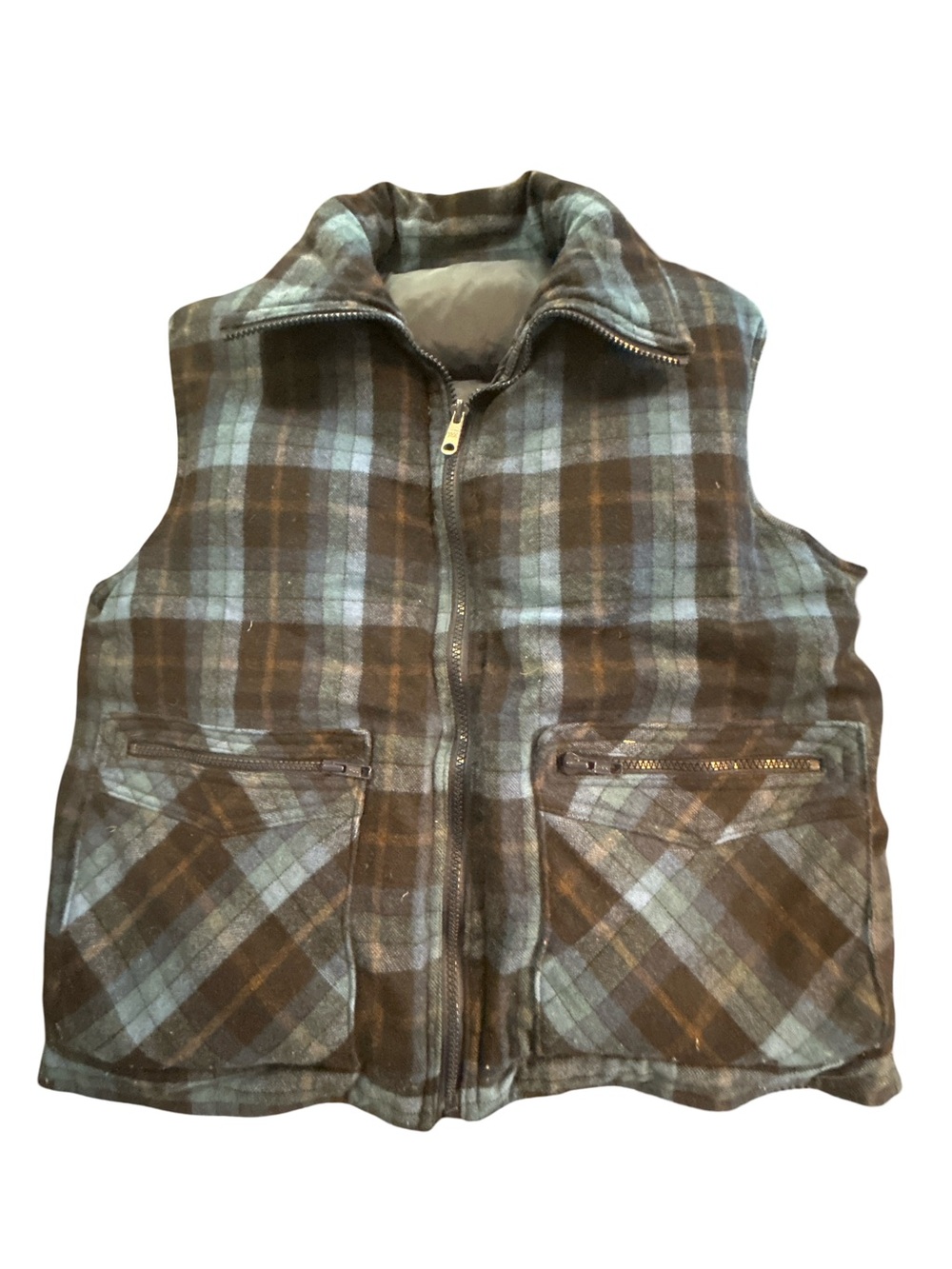 Vintage St. Moritz Reversible Down Vest Medium Plaid Wool Puffer Chevron Granola